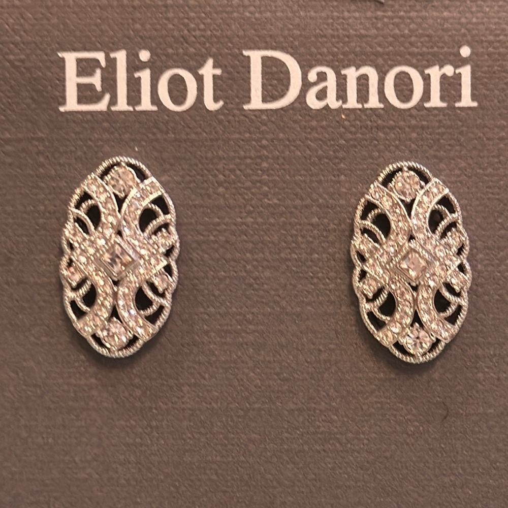 Eliot Danori Silver metal & Clear Crystals Pierced Earrings NWT